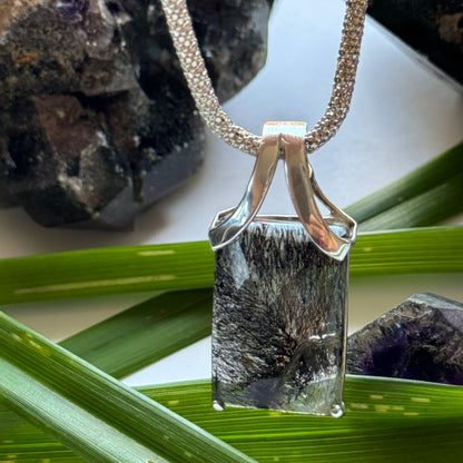Sacred Seven Rectangular Pendant – Checker Board Crystal Jewelry in 925 Sterling Silver