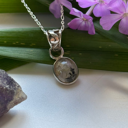 Sacred Seven Oval Pendant – Polished Natural Crystal Talisman in 925 Sterling Silver