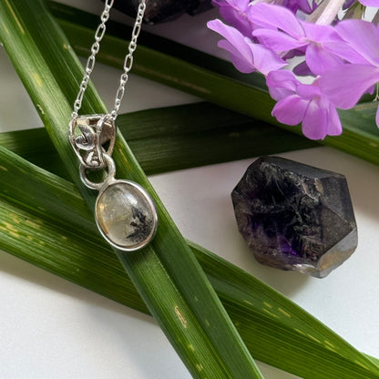Sacred Seven Oval Pendant – Polished Natural Crystal Talisman in 925 Sterling Silver