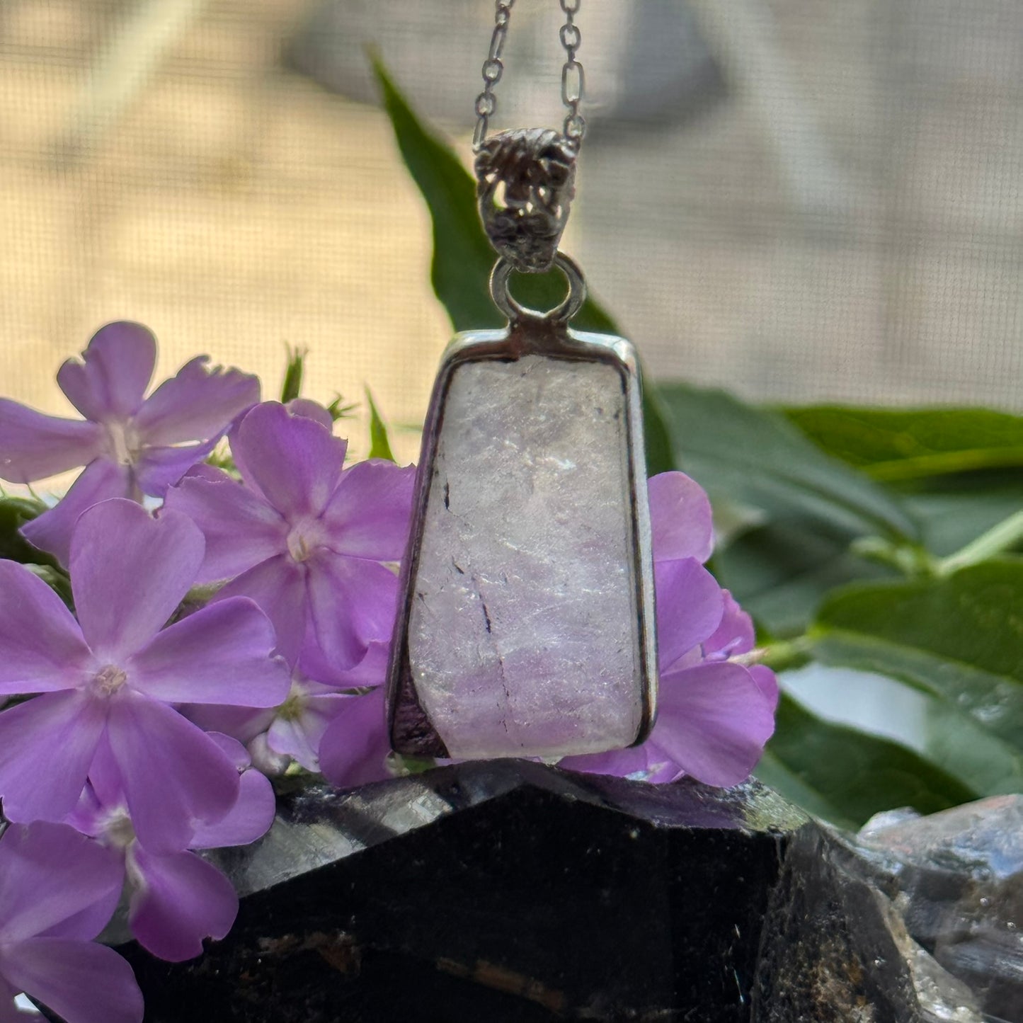 Sacred Seven Trapezoid Pendant – Clear Natural Crystal Necklace in 925 Sterling Silver
