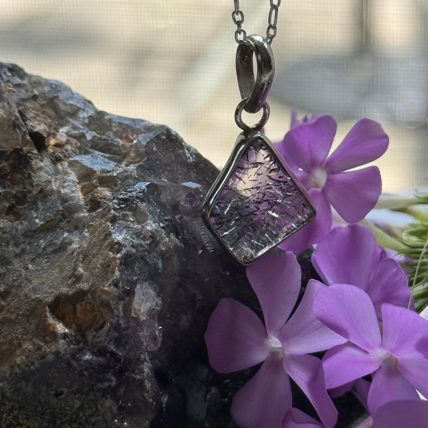 Sacred Seven Trapezoid Pendant Necklace – Natural Crystal Jewelry in 925 Sterling Silver