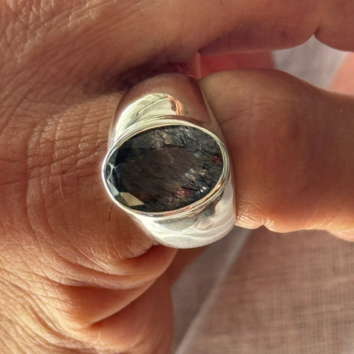 Sacred Seven Oval Bezel Ring – Bold Natural Gemstone Statement Jewelry in 925 Sterling Silver