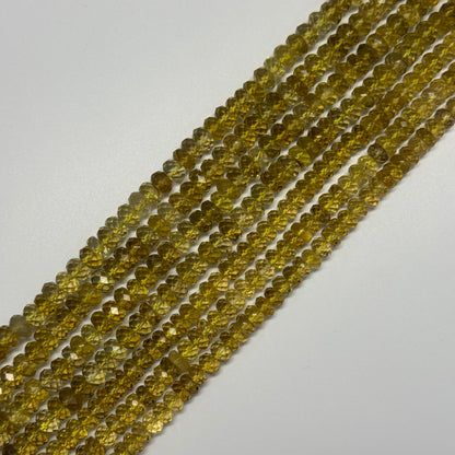 Lemon Quartz Faceted Rondelle Gemstone Beads (AA Quality)