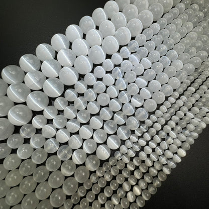 Selenite Polished Round Beads - (AAA Quality)