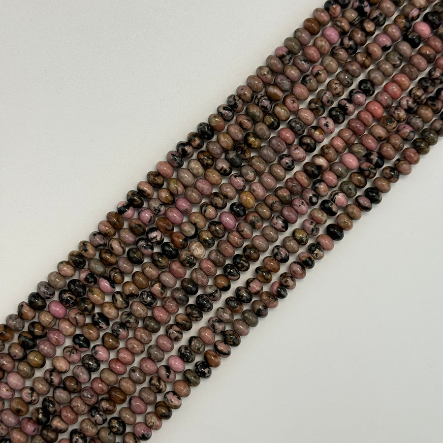 Dendritic Rhodonite Polished Rondelle Beads