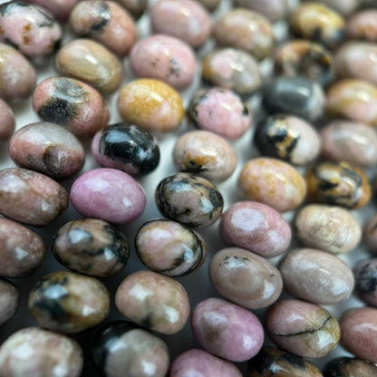 Dendritic Rhodonite Polished Rondelle Beads