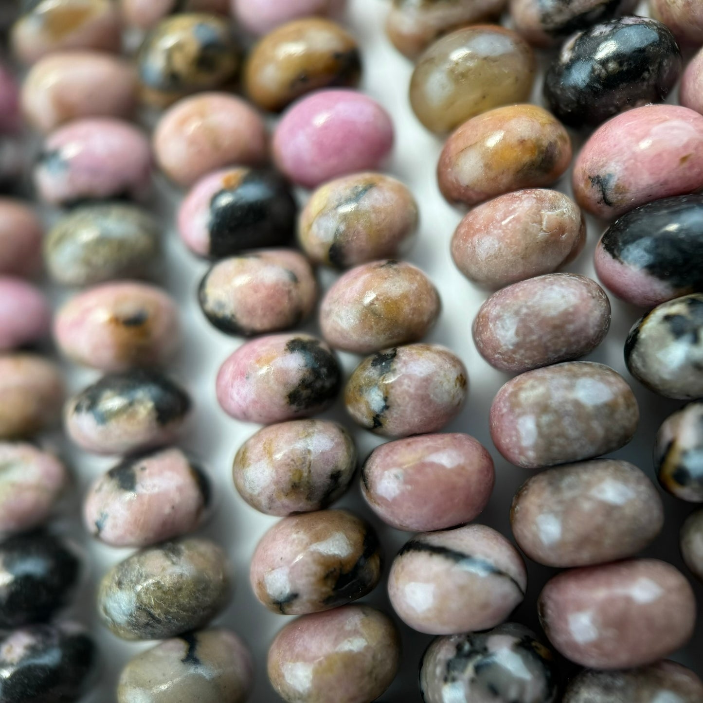 Dendritic Rhodonite Polished Rondelle Beads