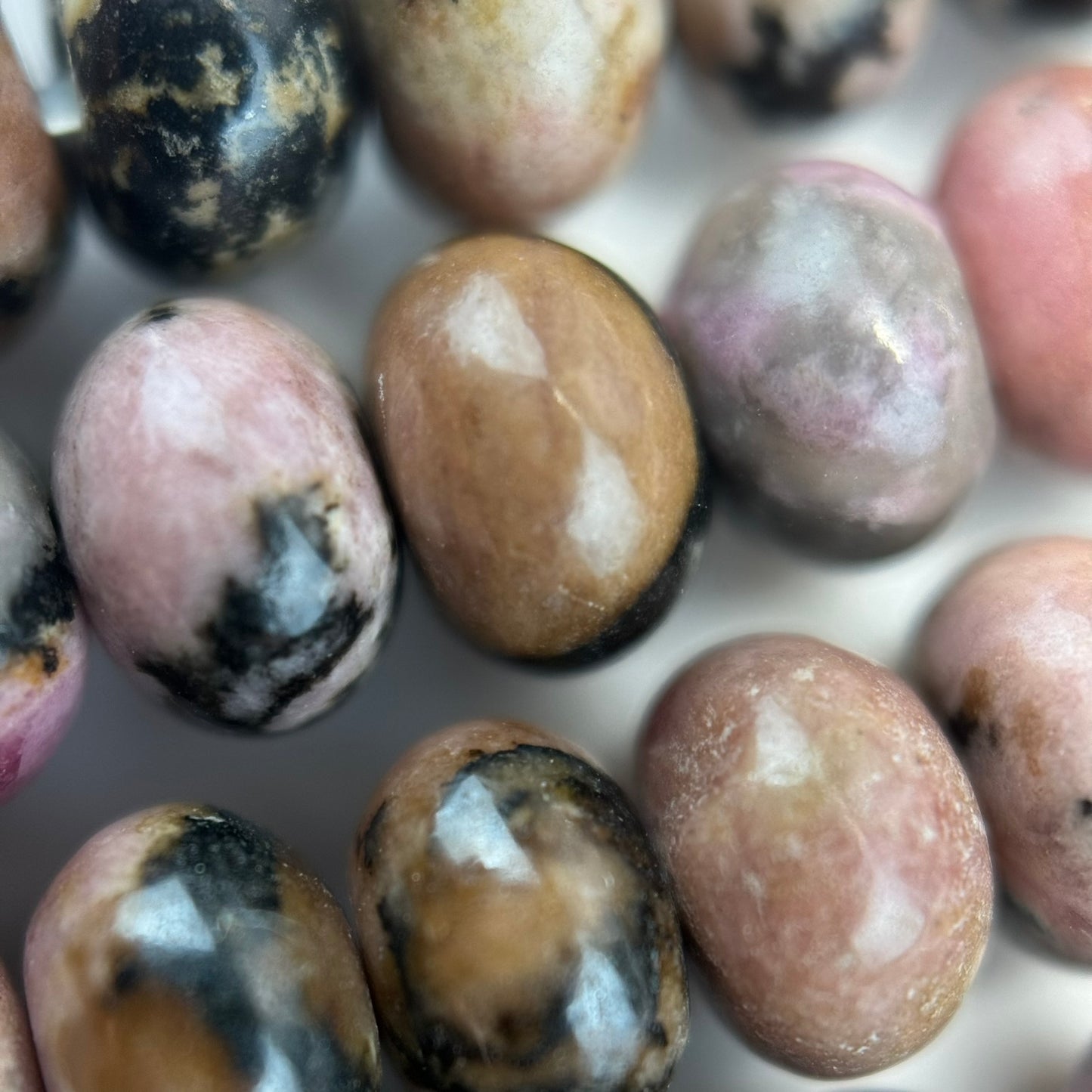 Dendritic Rhodonite Polished Rondelle Beads