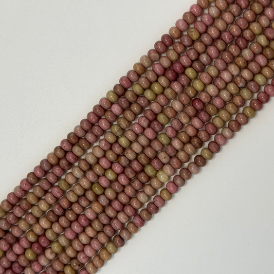 Pink Rhodonite Polished Rondelle Beads - (A Quality)