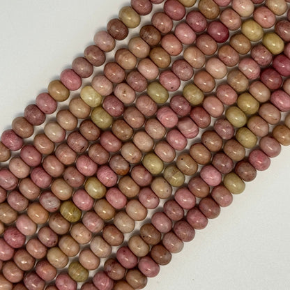 Pink Rhodonite Polished Rondelle Beads - (A Quality)