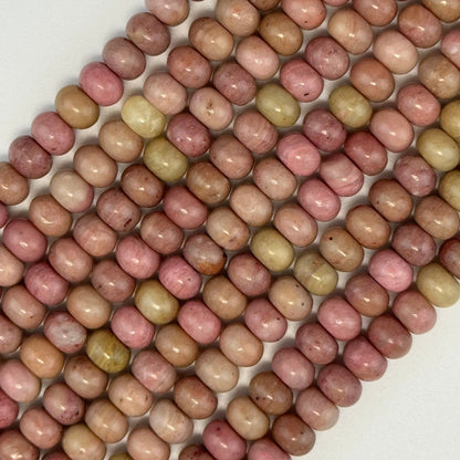 Pink Rhodonite Polished Rondelle Beads - (A Quality)