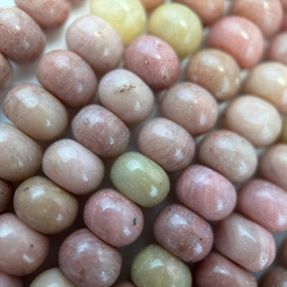 Pink Rhodonite Polished Rondelle Beads - (A Quality)