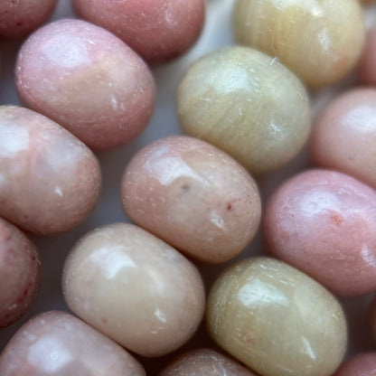 Pink Rhodonite Polished Rondelle Beads - (A Quality)