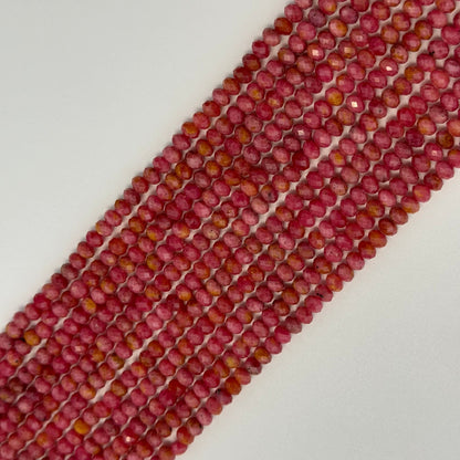 Brazilian Rhodonite Faceted Rondelle Beads - (A Quality)
