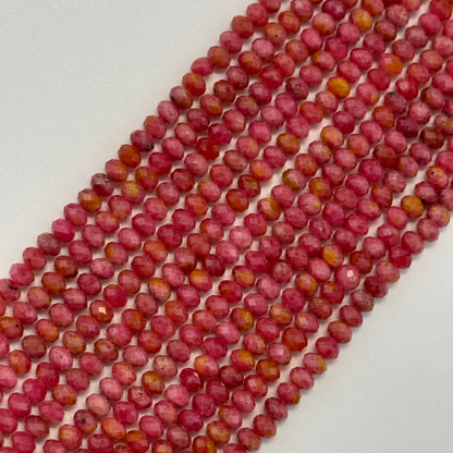 Brazilian Rhodonite Faceted Rondelle Beads - (A Quality)