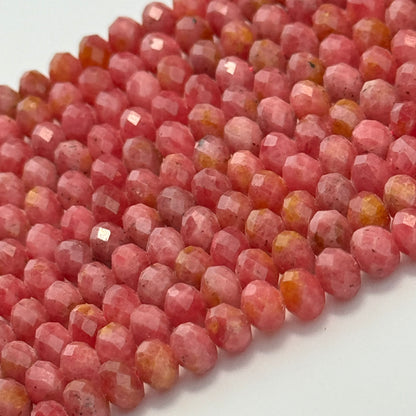 Brazilian Rhodonite Faceted Rondelle Beads - (A Quality)