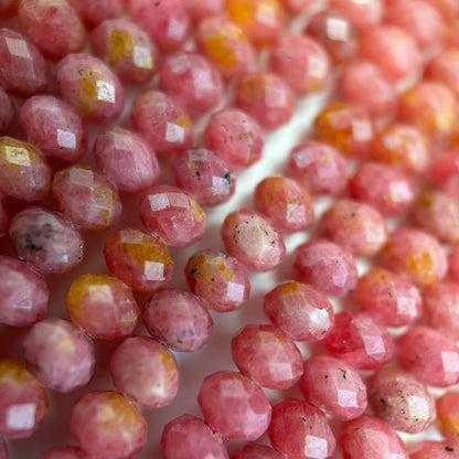 Brazilian Rhodonite Faceted Rondelle Beads - (A Quality)