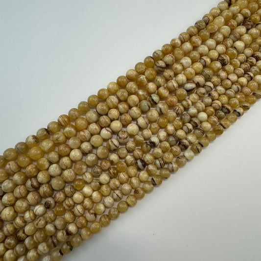 Yellow Banded Calcite Beads - Polished Round