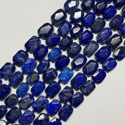 Faceted Cusion-Cut Lapis Lazuli Beads – Natural Navy Blue Gemstone