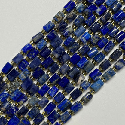 Lapis Lazuli Faceted Tube Natural Navy Blue Gemstone