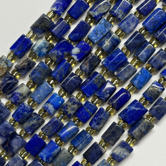Faceted Tube Lapis Lazuli Beads – Natural Navy Blue Gemstone