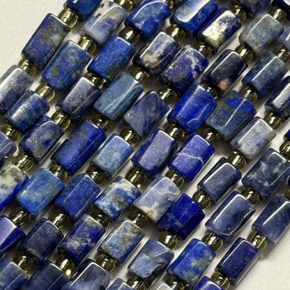 Lapis Lazuli Faceted Tube Natural Navy Blue Gemstone