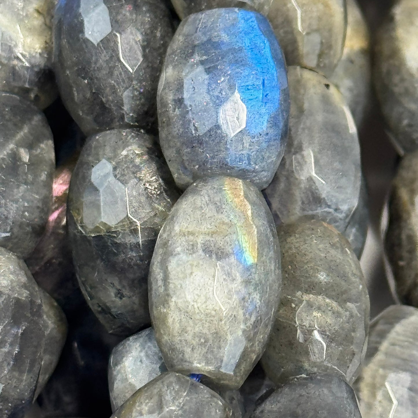 Labradorite Faceted Barrel-Shaped Gemstone Beads (A Quality)