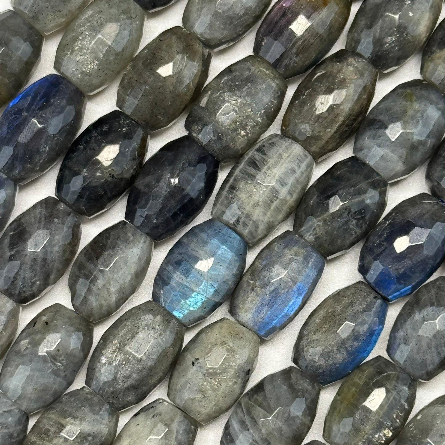 Labradorite Faceted Barrel-Shaped Gemstone Beads (A Quality)