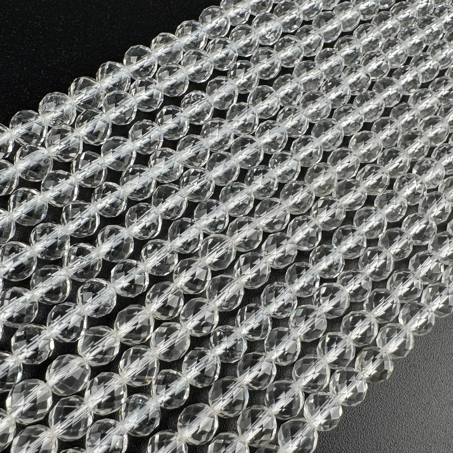 Micro-Faceted & Diamond-Cut Clear Quartz Gemstone Beads - (AAA Quality)