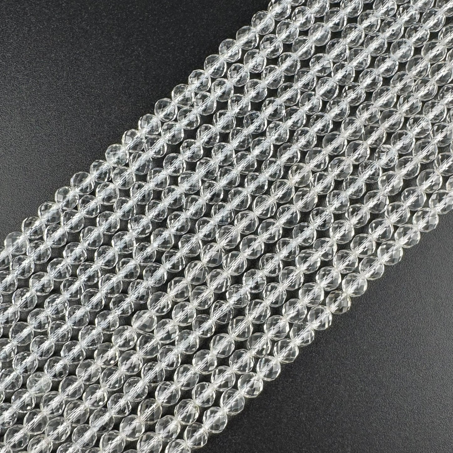 Micro-Faceted & Diamond-Cut Clear Quartz Gemstone Beads - (AAA Quality)