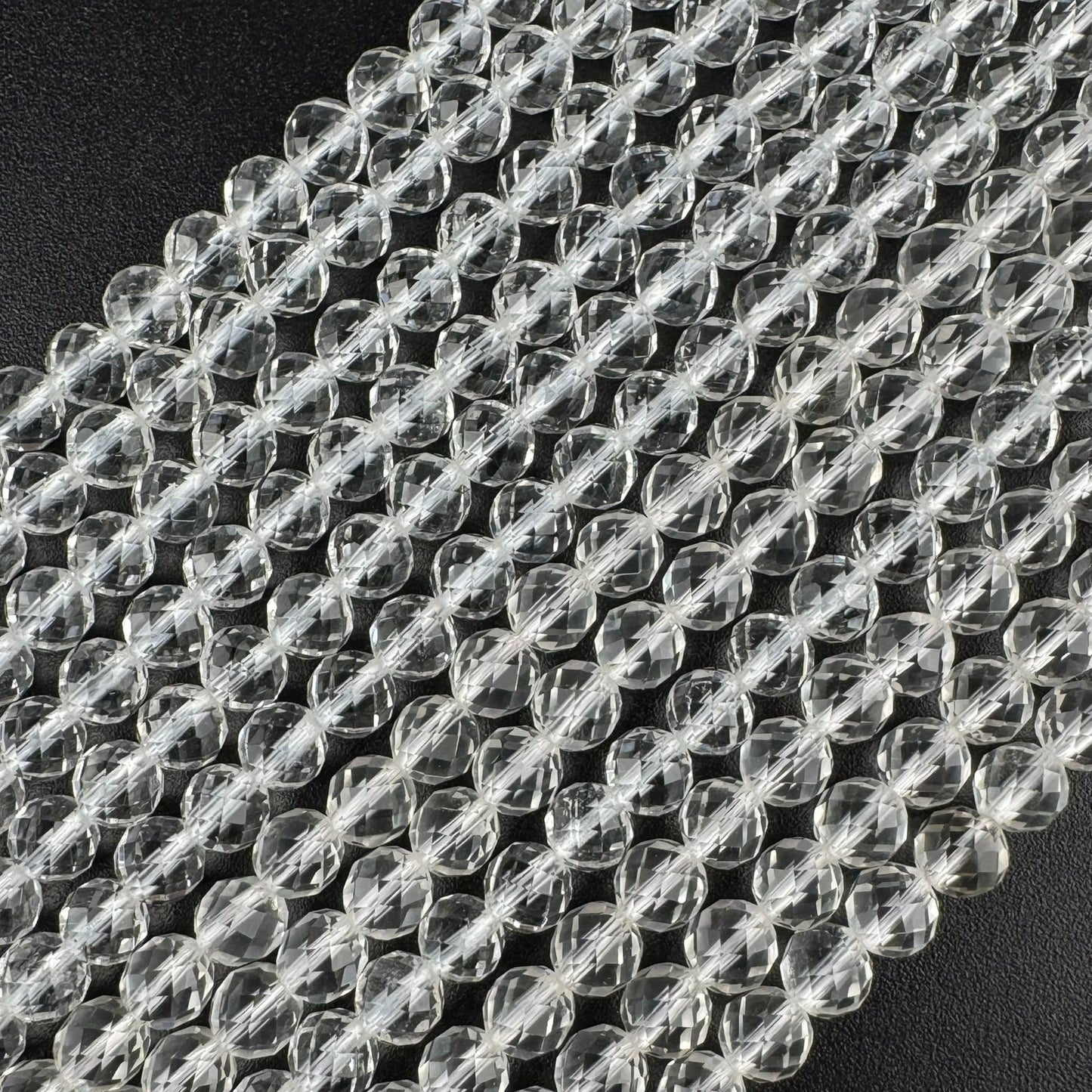 Micro-Faceted & Diamond-Cut Clear Quartz Gemstone Beads - (AAA Quality)