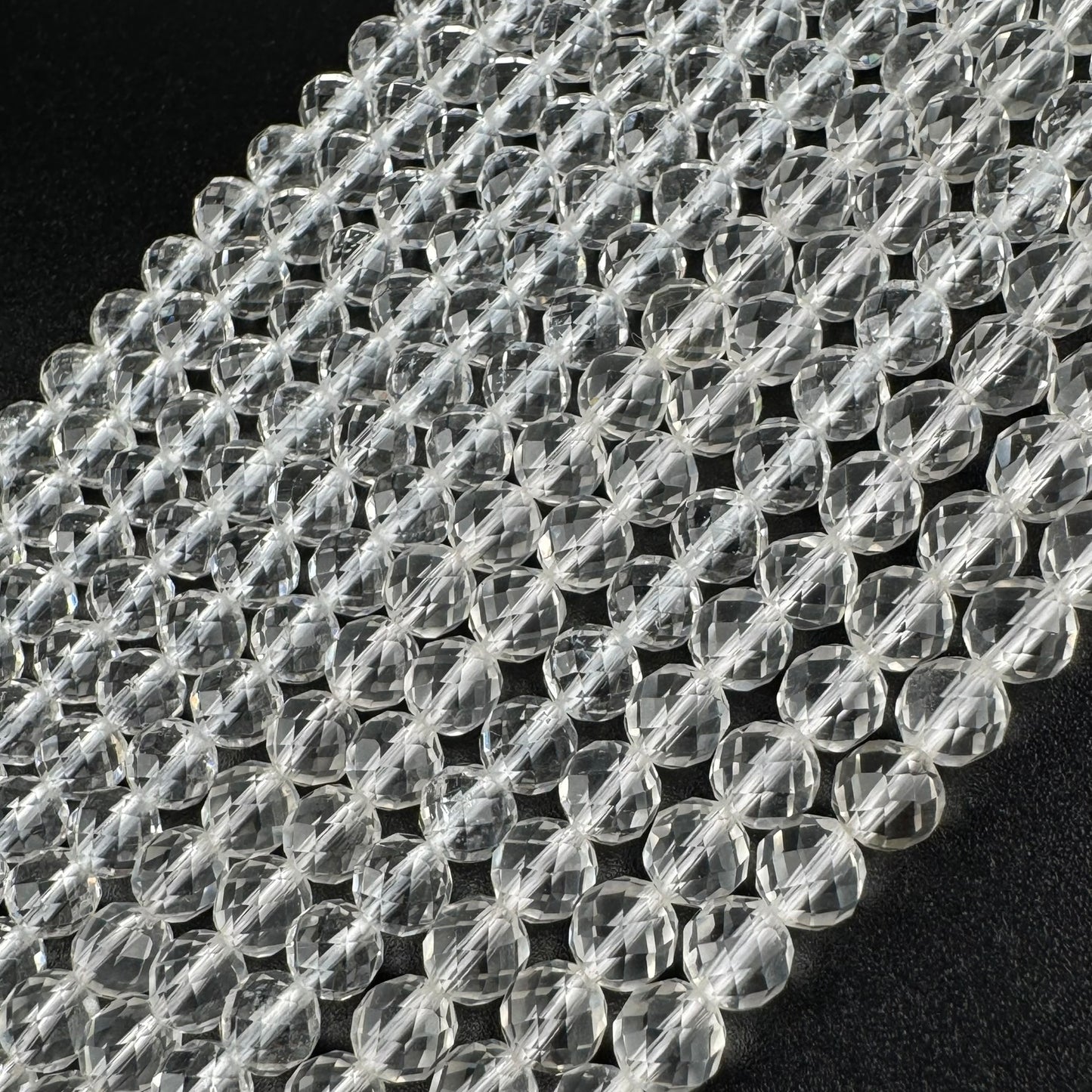 Micro-Faceted & Diamond-Cut Clear Quartz Gemstone Beads - (AAA Quality)