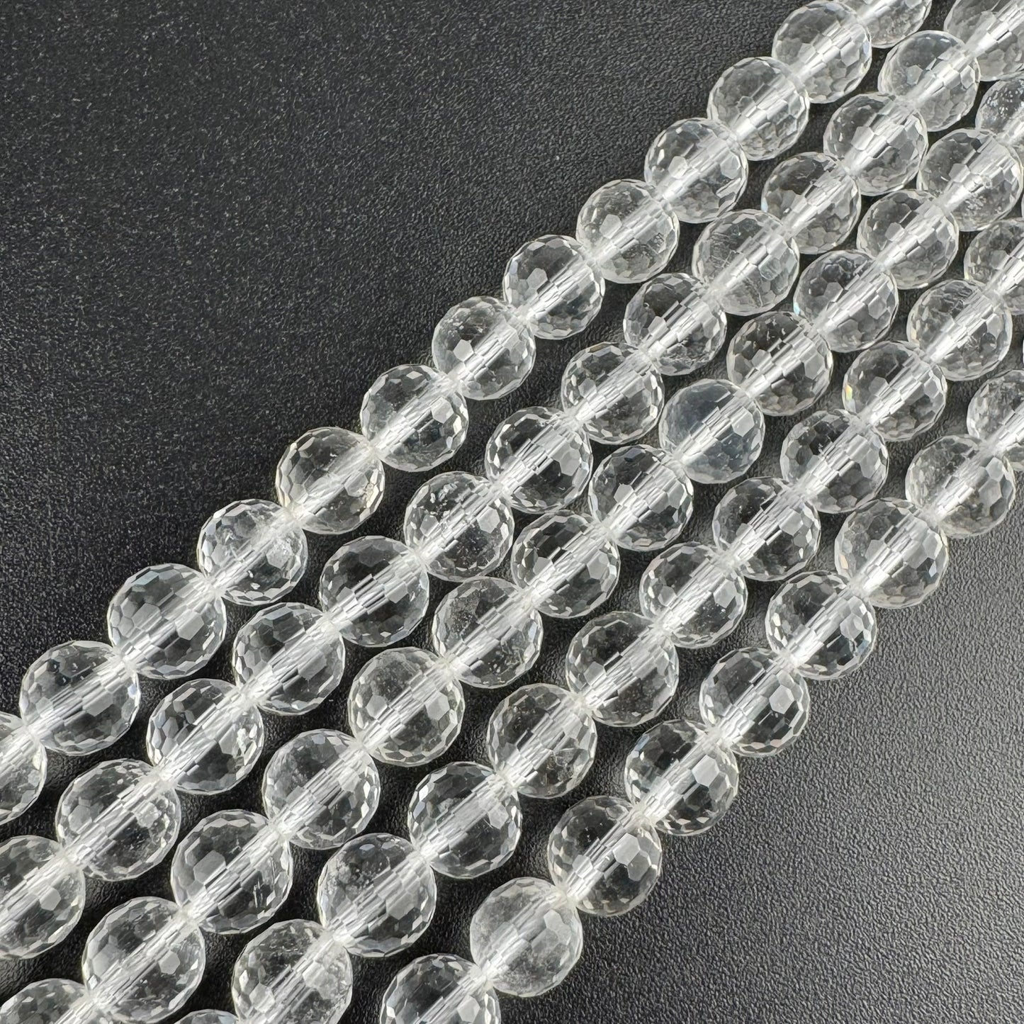 Micro-Faceted & Diamond-Cut Clear Quartz Gemstone Beads - (AAA Quality)