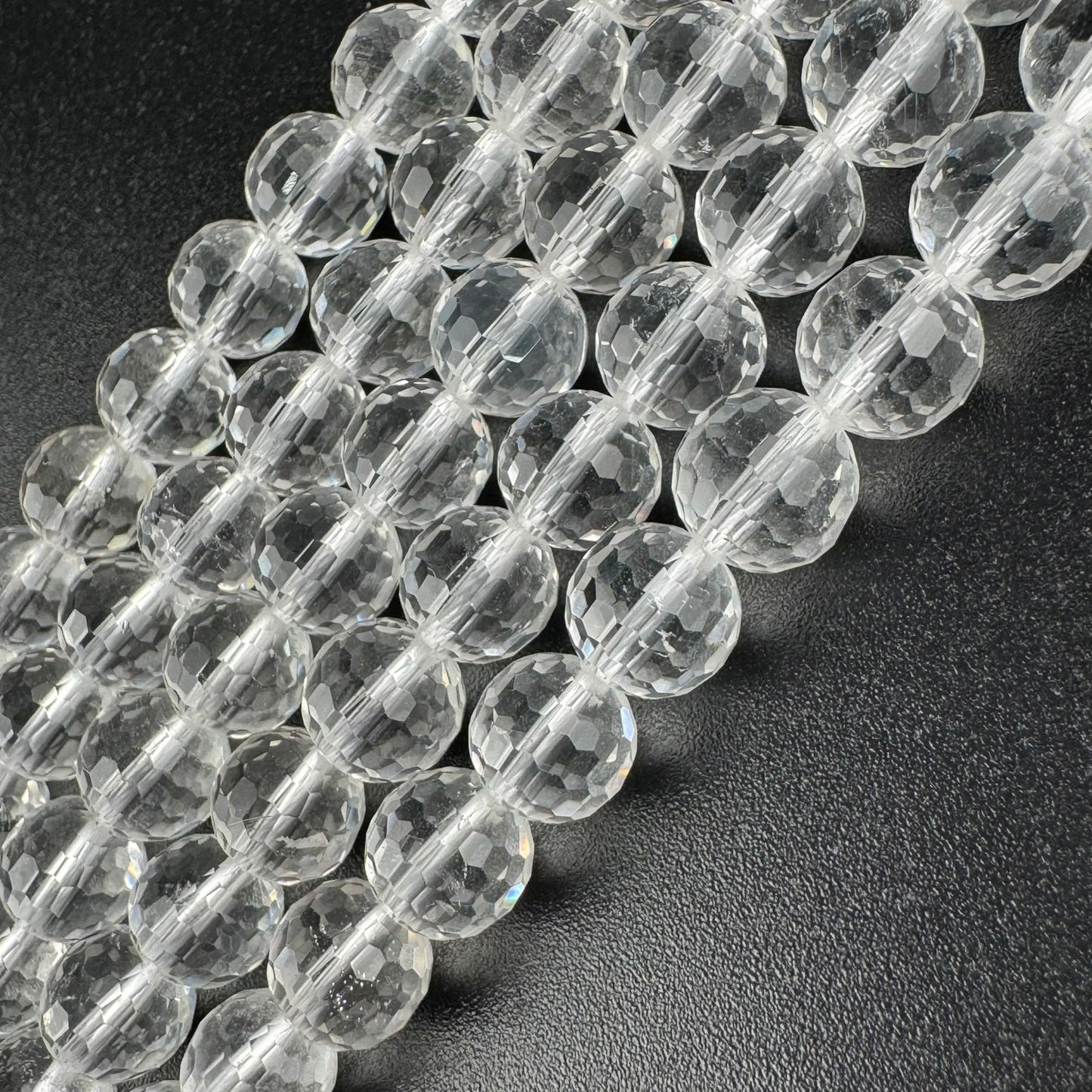 Micro-Faceted & Diamond-Cut Clear Quartz Gemstone Beads - (AAA Quality)