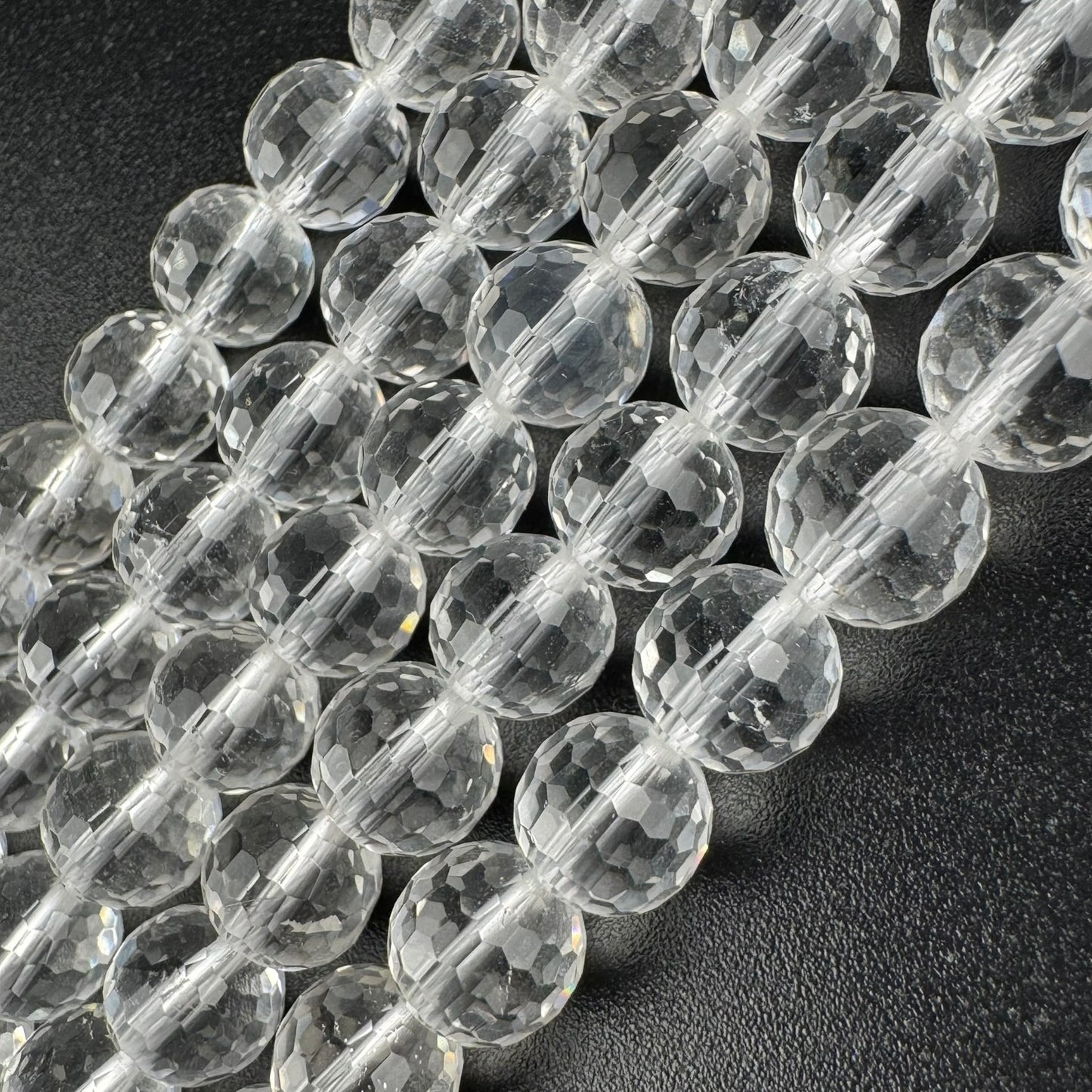 Micro-Faceted & Diamond-Cut Clear Quartz Gemstone Beads - (AAA Quality)
