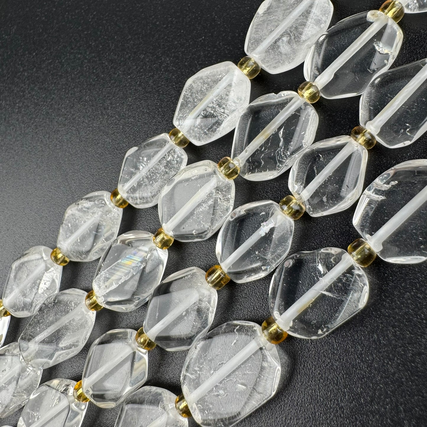 Natural Clear Quartz Flat Diamond-Cut Faceted Beads