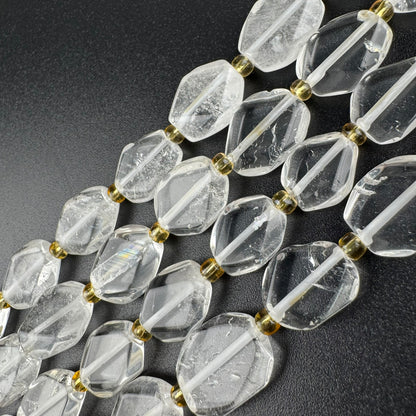 Clear Quartz Natural Flat Diamond-Cut Faceted Beads (AA Quality)