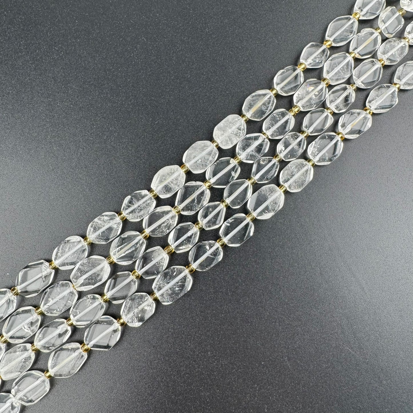 Natural Clear Quartz Flat Diamond-Cut Faceted Beads