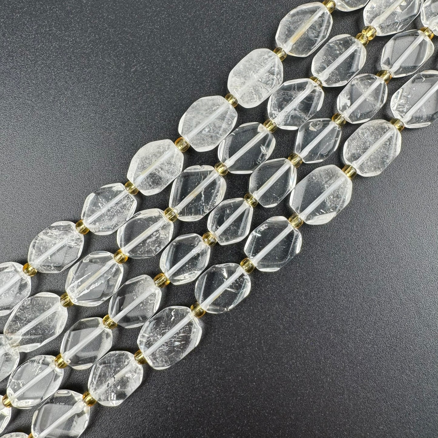 Natural Clear Quartz Flat Diamond-Cut Faceted Beads