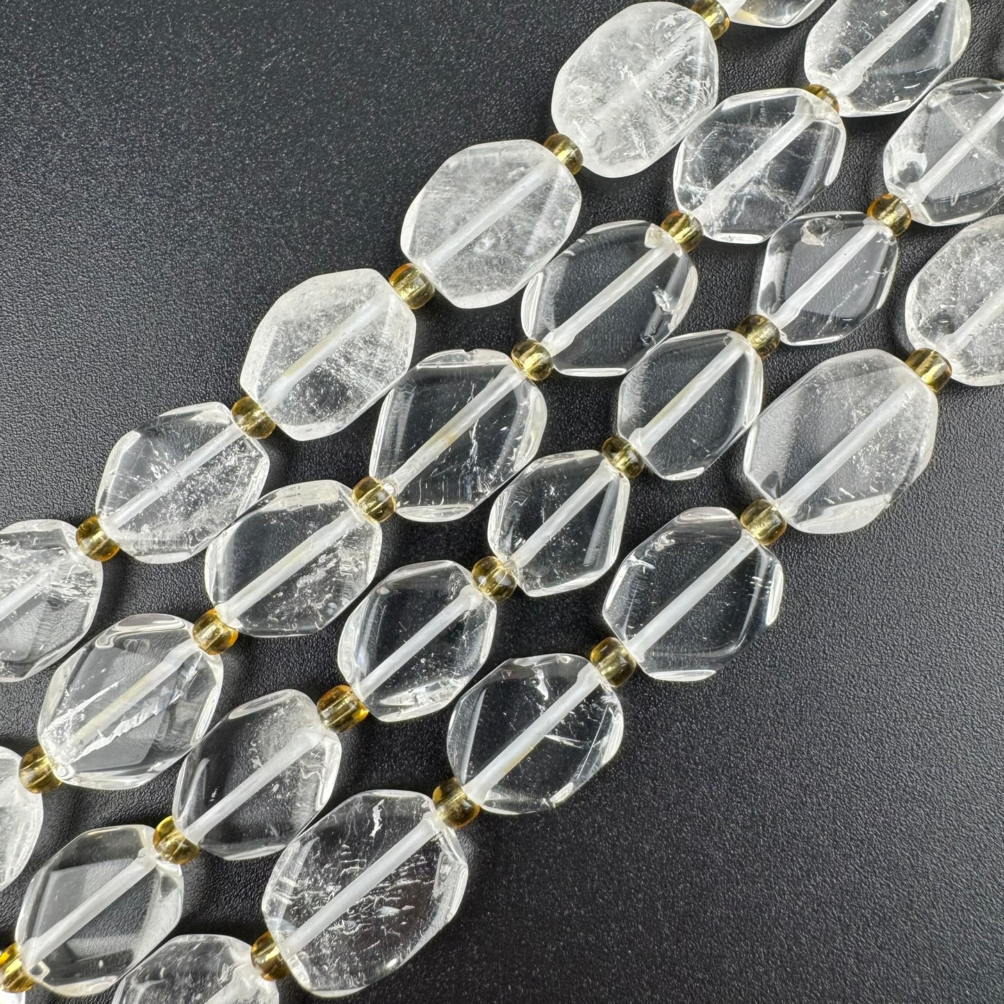 Natural Clear Quartz Flat Diamond-Cut Faceted Beads