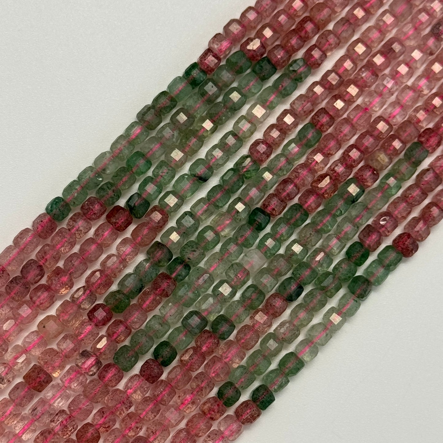 Raspberry Quartz Faceted Square Beads