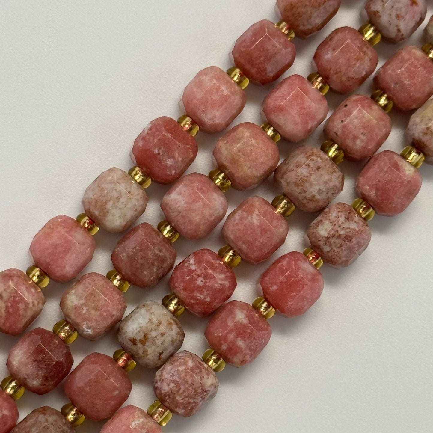 Thulite Faceted Square Beads