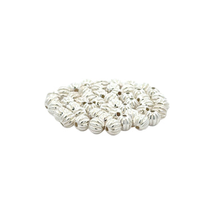 925 Sterling Silver Pack of 10 Ribbed Beads