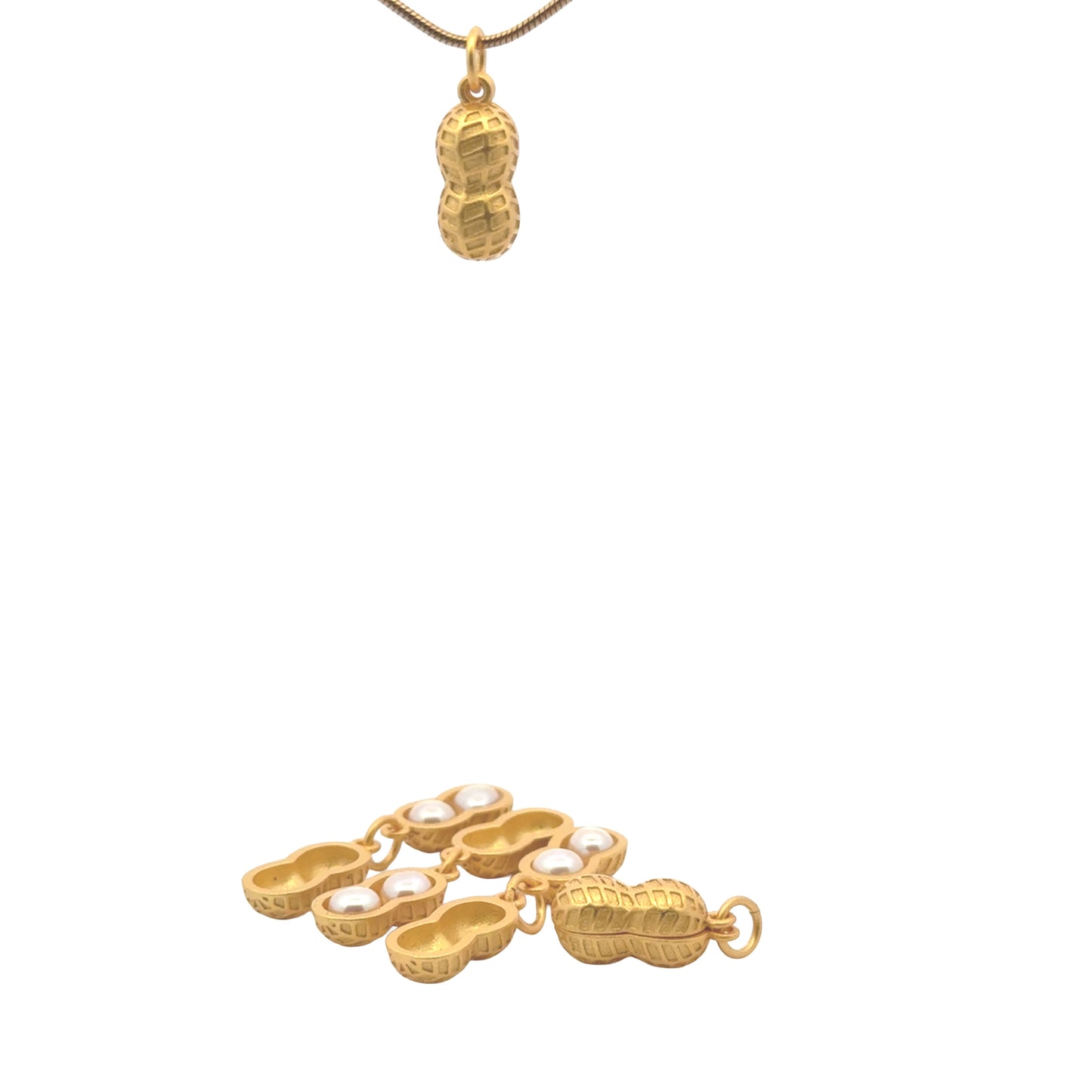 925 Sterling Silver Peanut Charm with Natural Pearls