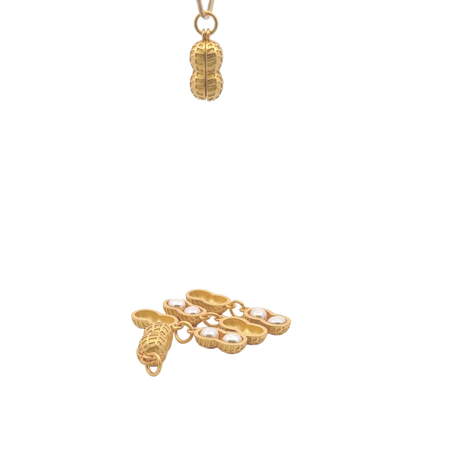 925 Sterling Silver Peanut Charm with Natural Pearls