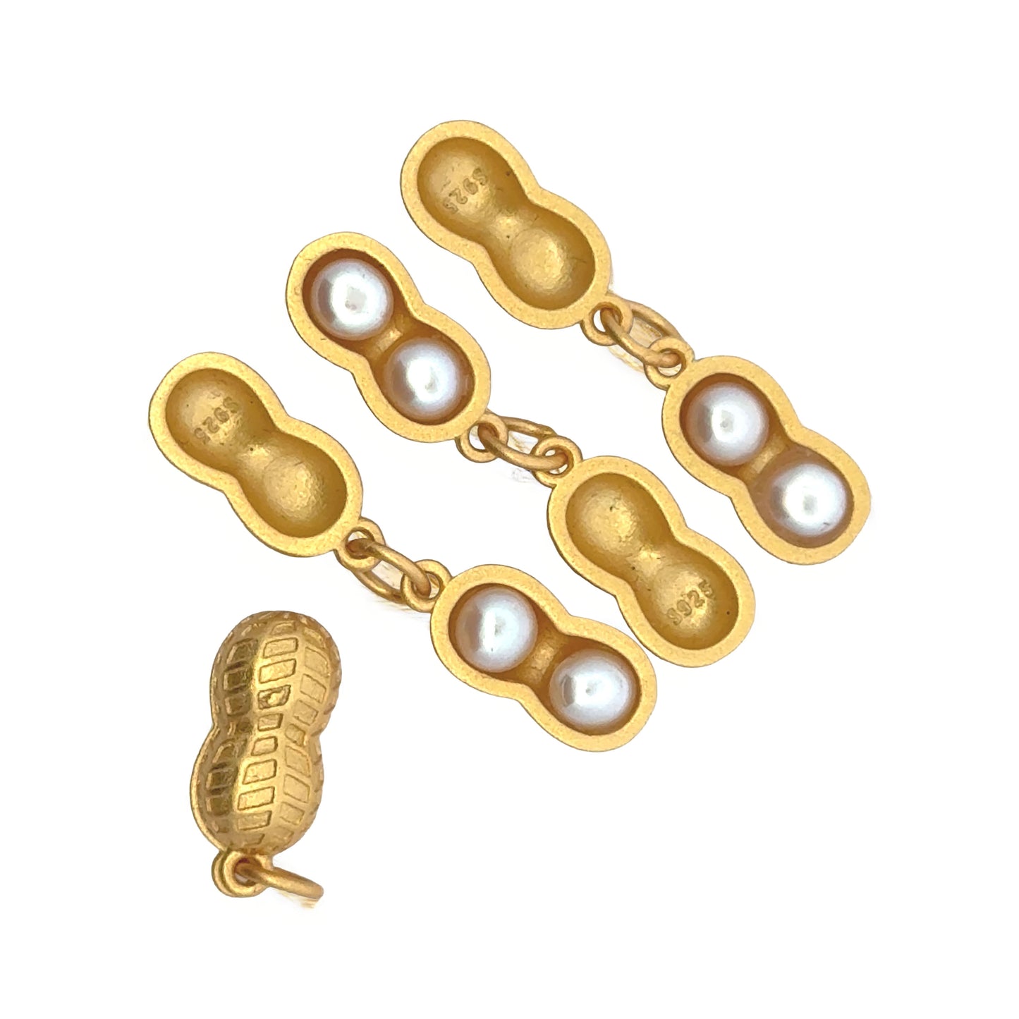 925 Sterling Silver Peanut Charm with Natural Pearls