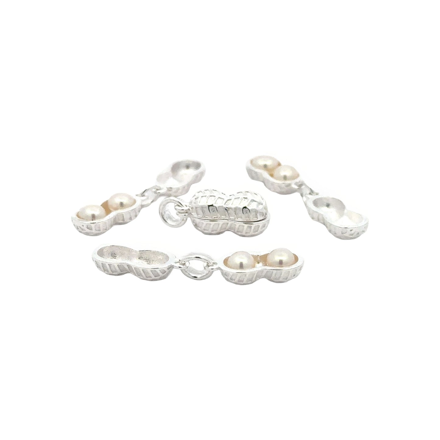 925 Sterling Silver Peanut Charm with Natural Pearls