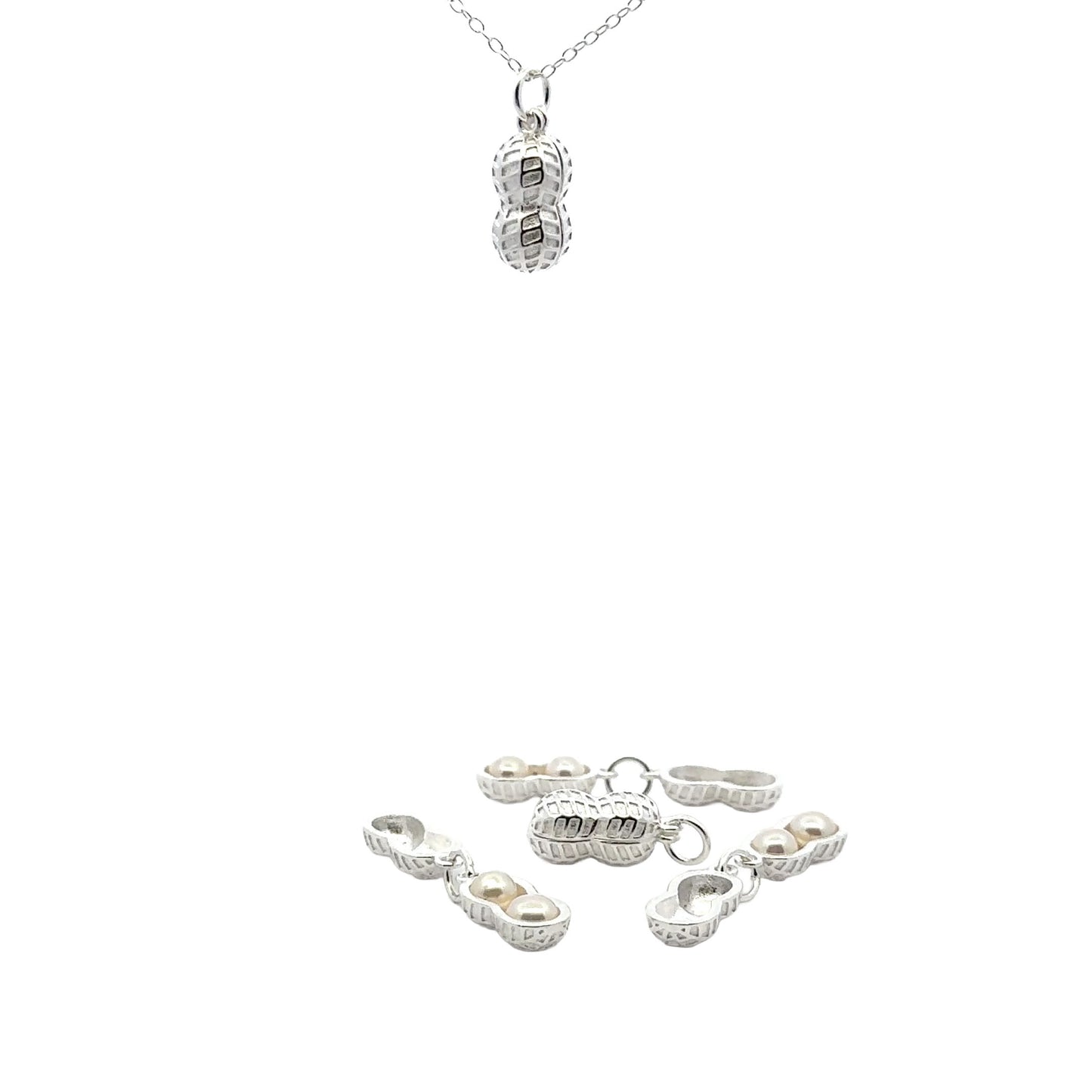 925 Sterling Silver Peanut Charm with Natural Pearls