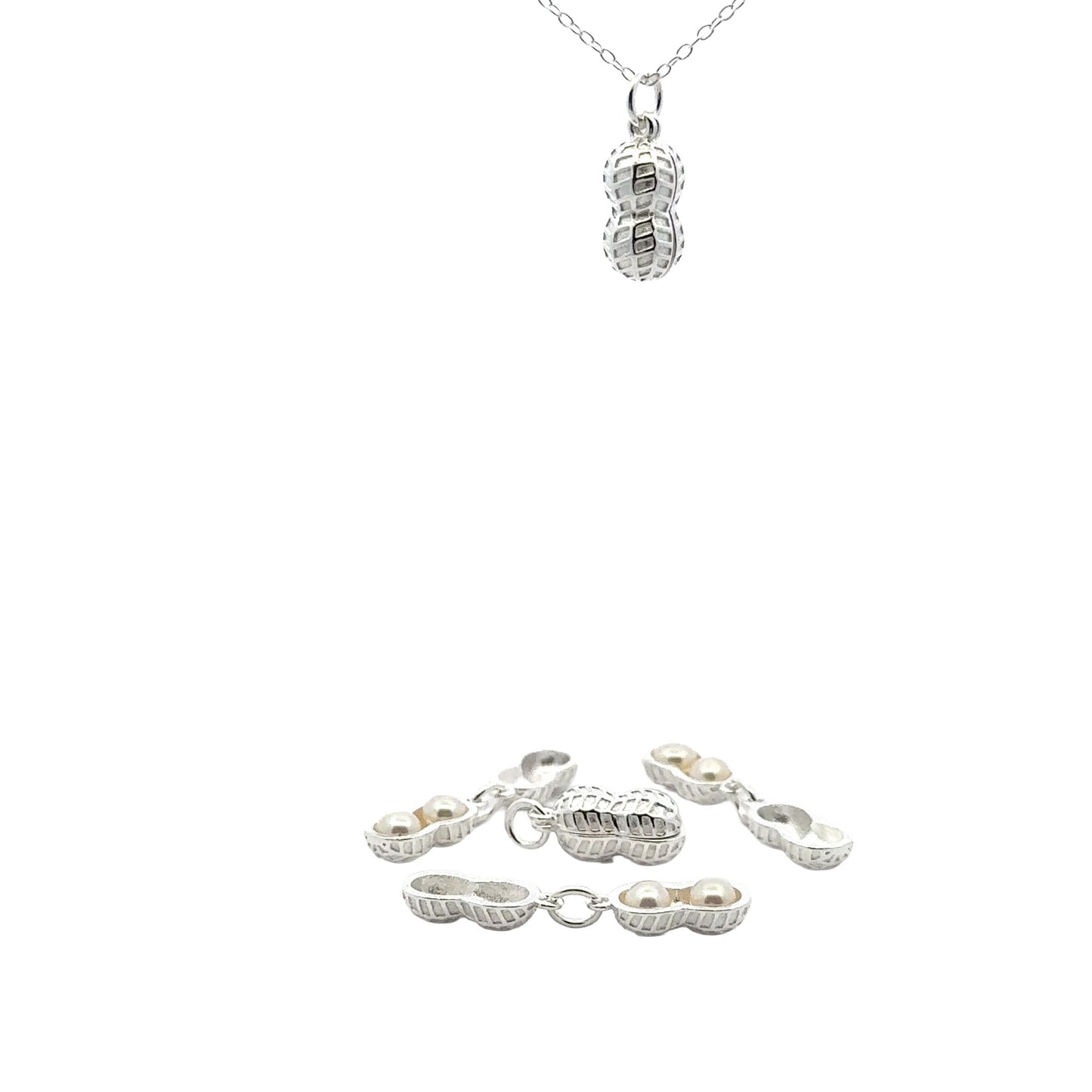 925 Sterling Silver Peanut Charm with Natural Pearls