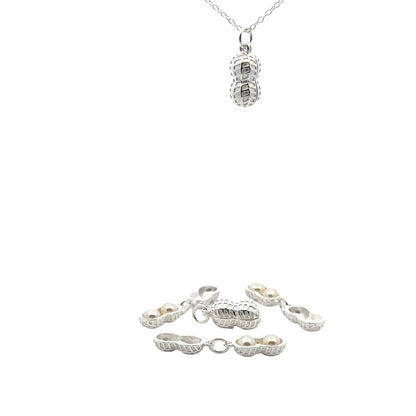925 Sterling Silver Peanut Charm with Natural Pearls